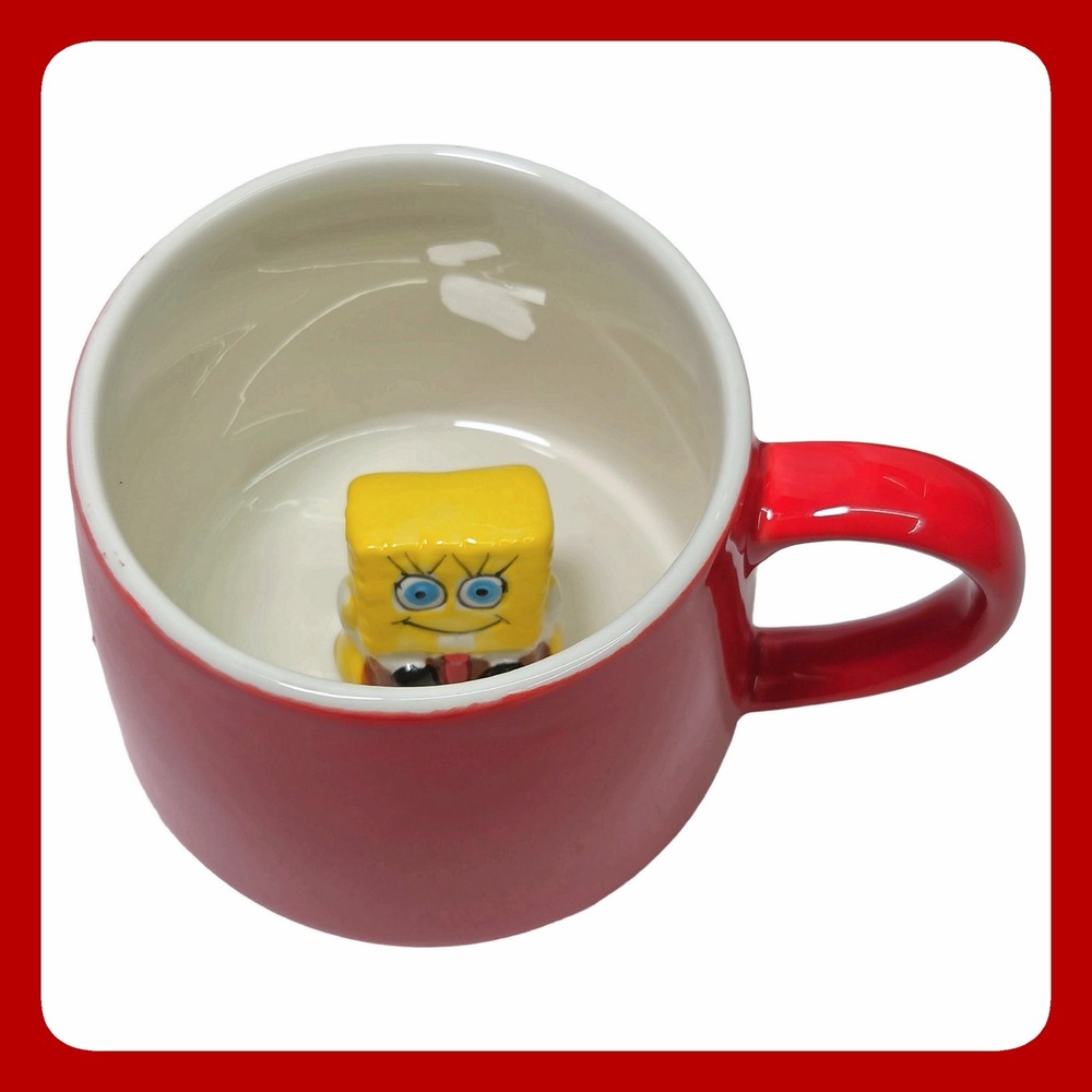 Viacom SpongeBob SquarePants Red Ceramic Coffee Mug Surprise Figurine Inside EUC
